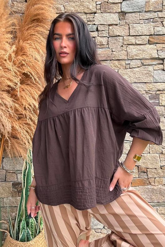 Prairie Pintuck Cotton Smock Chocolate